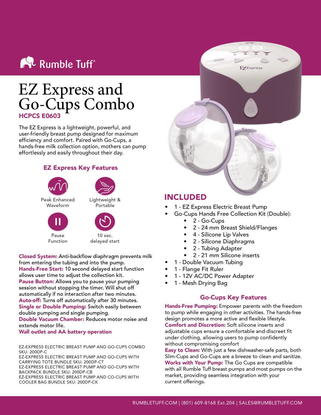 Rumble Tuff Ez Express Electric Breast Pump and Go-Cups&nbsp;Combo