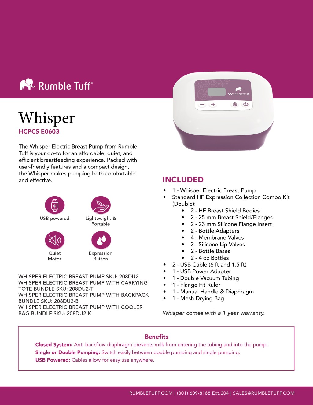 Rumble Tuff Whisper Electric Breast&nbsp;Pump